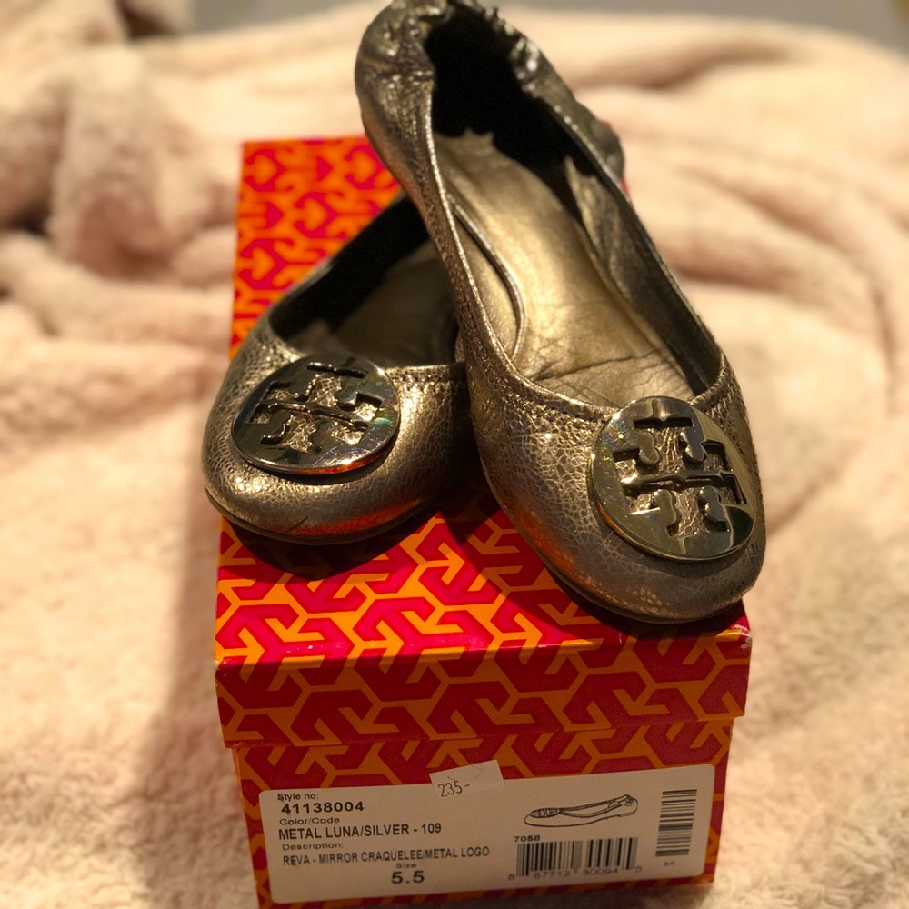 Metal Luna and Silver Tory Burch Flats